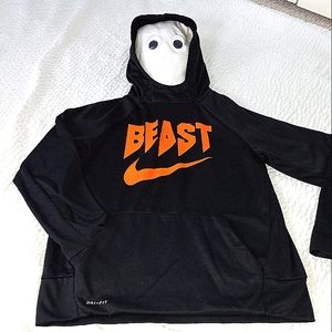 Nike Dry Fit Pullover Hoodie, youth L, Black with orange logo